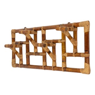 Mid-Century Modern Wall Coat Rack in Bamboo and Rattan, 1970s For Sale