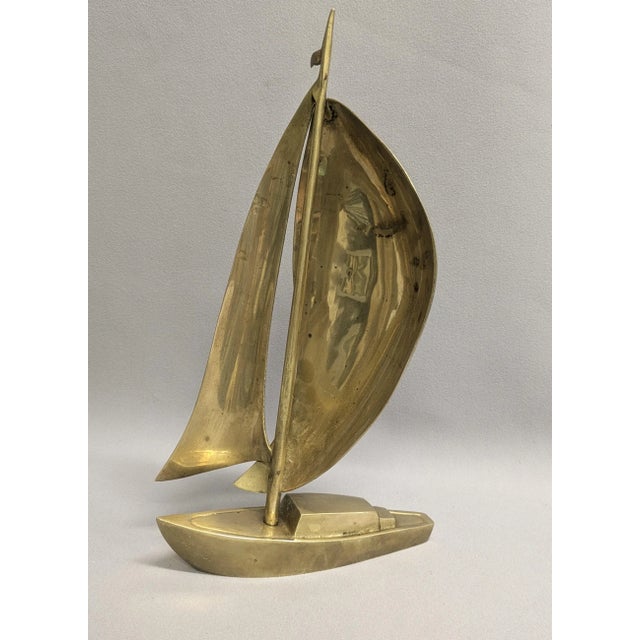 Large Mid-Century Vintage Brass Sailboat For Sale In Raleigh - Image 6 of 10
