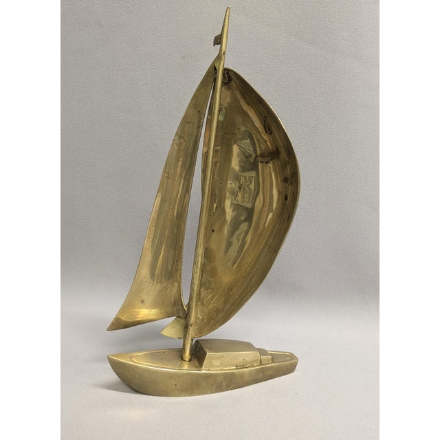 Mid-Century Vintage Brass Sailboat For Sale In Raleigh - Image 6 of 10