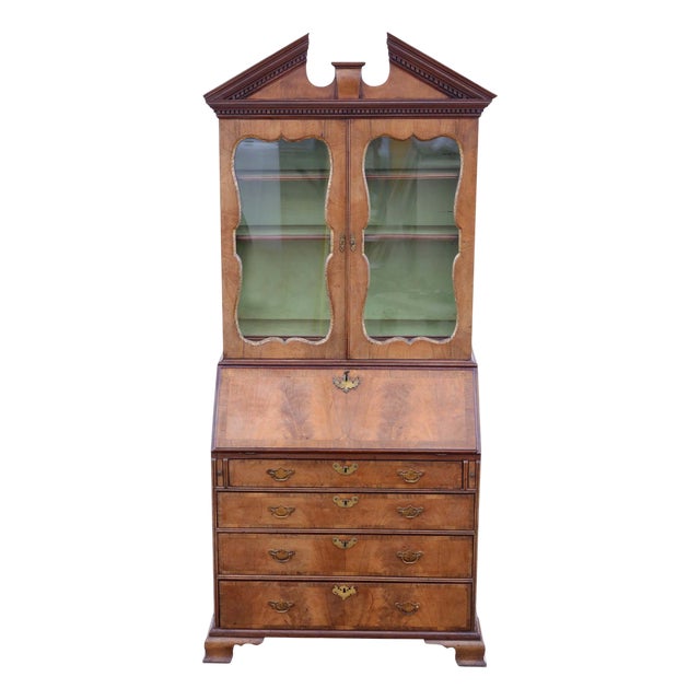 Large Antique Georgian Walnut Bureau Bookcase, 18th Century For Sale