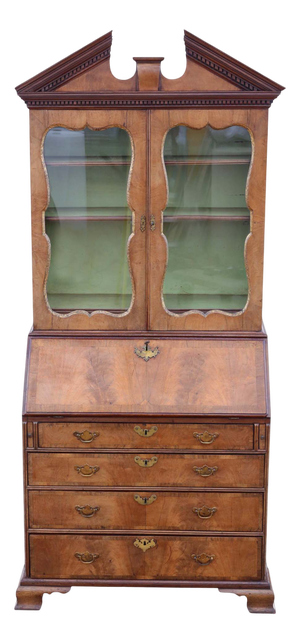 Large Antique Georgian Walnut Bureau Bookcase, 18th Century