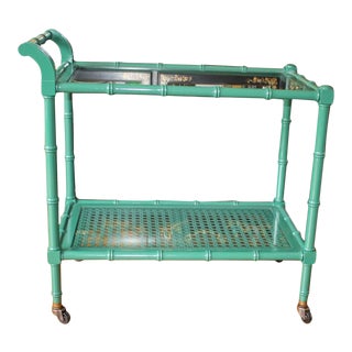 Vintage Mid Century Faux Bamboo Bar Cart Freshly Lacquered For Sale