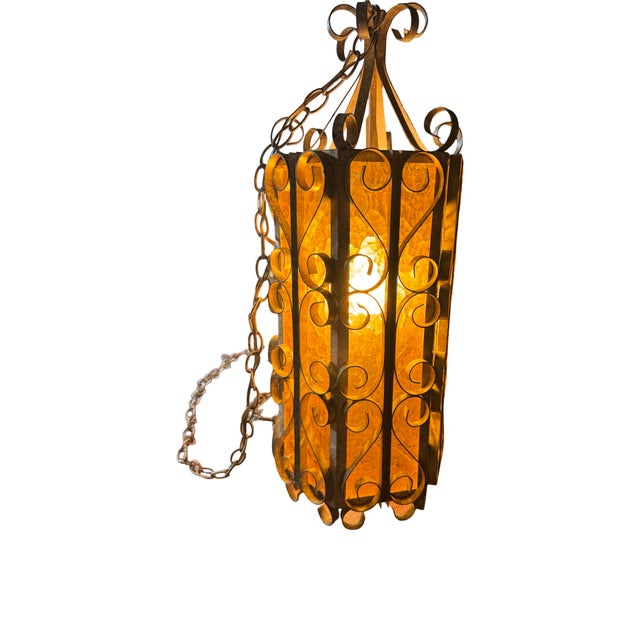 Vintage Hollywood Regency Amber Glass Plug-in Swag Lantern For Sale In Greenville, SC - Image 6 of 6