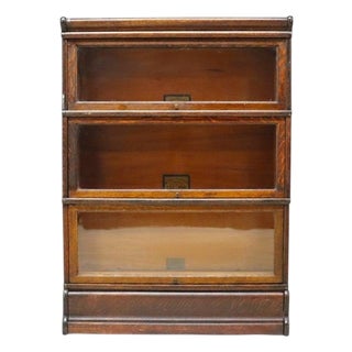 Globe Wernicke Arts & Crafts Oak 3-Stack Barrister Bookcase C1910 For Sale