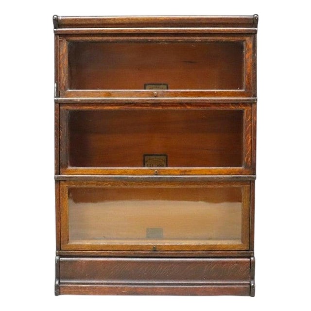 Globe Wernicke Arts & Crafts Oak 3-Stack Barrister Bookcase C1910 For Sale