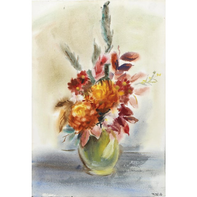Eve Nethercott, Red Flowers in Vase (P1.21), Watercolor on Paper For Sale