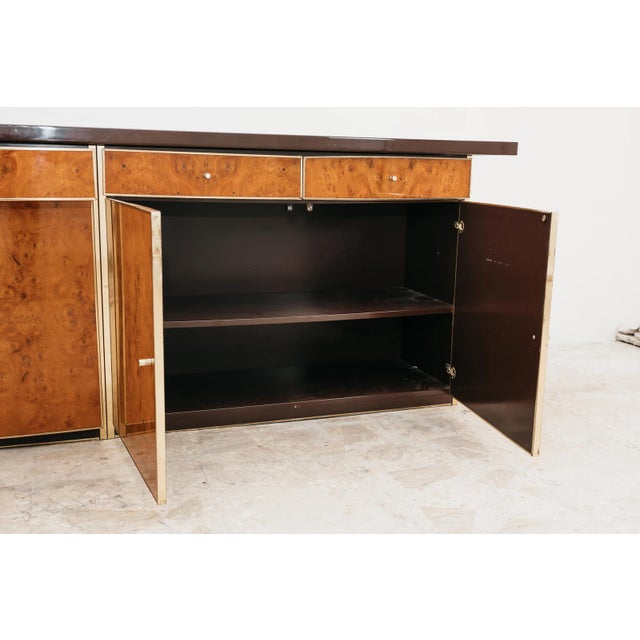 Vintage Modernist Sideboard Sideboard in Burl and Brass, 1970s For Sale - Image 3 of 12
