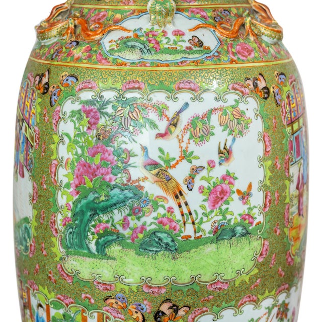 Green Canton Famille Rose Large Baluster Vase, Qing Dynasty, Ca. 1840 For Sale - Image 8 of 13