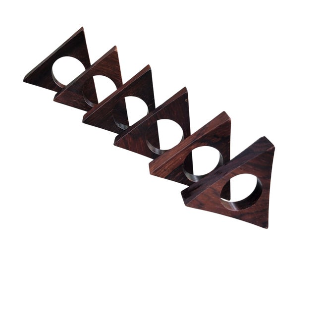Mid-Century Modern 1960s Danish Modern Solid Rosewood Triangular Napkin Rings- Set of 6 For Sale - Image 3 of 16