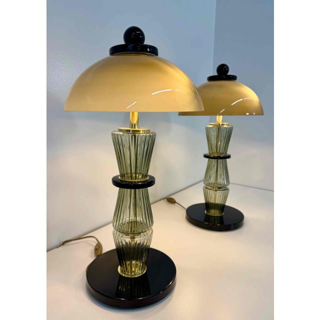 2000 - 2009 Murano Glass Table Lamps in Smoked Grey and Black Glass and Brass, 2000s, Set of 2 For Sale - Image 5 of 16