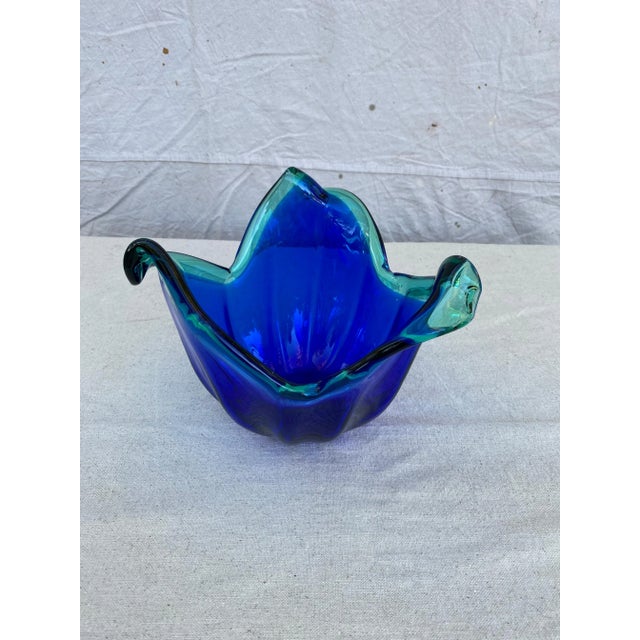 1960s Blue Murano With Teal Green Accents Vase For Sale - Image 10 of 13