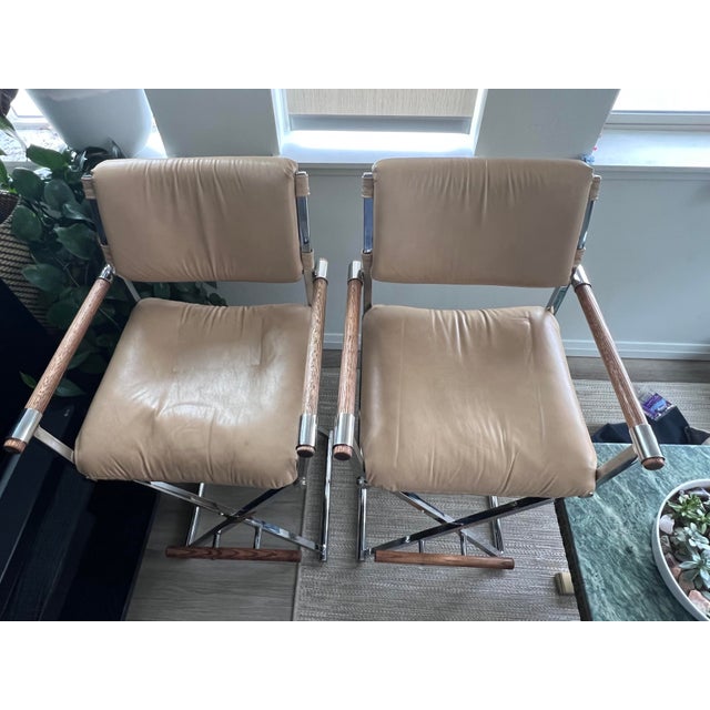 1970s Milo Baughman Style Chrome Directors Chair Bar Stools a Pair