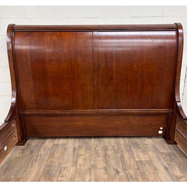 Late 20th Century Vintage Thomasville King Street King Size French Louis Philippe Style Sleigh Bed For Sale - Image 5 of 11
