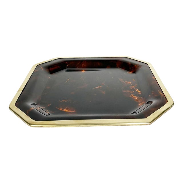 Brass and Faux Tortoiseshell Effect Tray, France, 1970s For Sale
