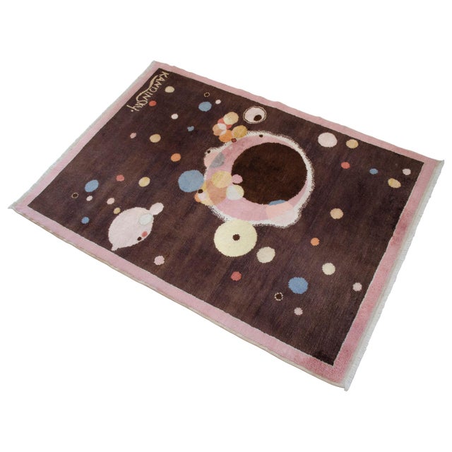 1990s Kandinsky - Several Circles - Inspired Hand Knotted Area Rug One of a Kind Small Rug- 2′7″ × 3′8″ For Sale - Image 5 of 16