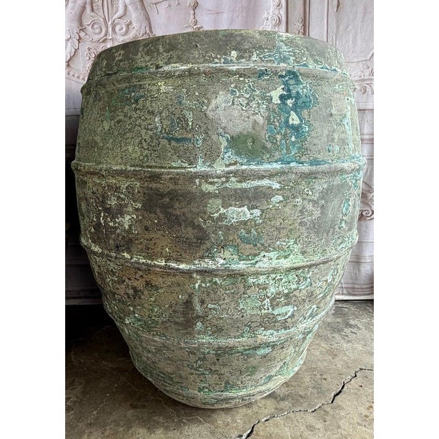 Mediterranean Barreal Jars - Verdigris Patinated Terracotta Olive Vassels For Sale - Image 9 of 17