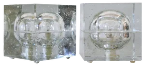 Hand-Blown Ice-Glass Cube Table Lamps by Müller & Zimmer, Germany, 1970s, Set of 2