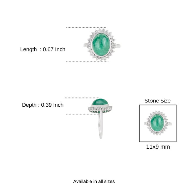 8.8 Carat Emerald & Diamond Halo Silver Engagement Ring, Size 8.5 For Sale - Image 9 of 11