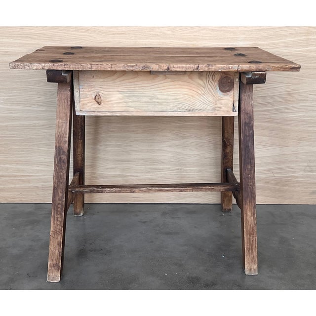Early 20th Century French Oak Worktable Table with One Drawer, 1920s For Sale - Image 3 of 12