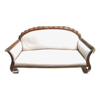 Antique Art Deco Mahogany and Cream Leather Sofa, 1920s For Sale