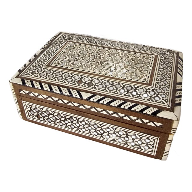 Mid 20th Century Indo Persian Micro-Mosaic Inlaid Wooden Trinket Box For Sale