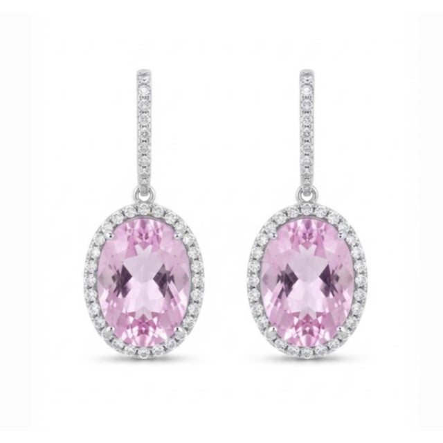 Gemstone Natural Kunzite 19cts & Diamond 0.75cts Earring in 14k Gold For Sale - Image 7 of 8