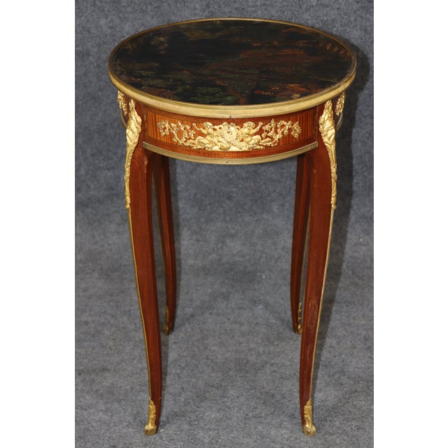 19th C Louis XV Style Bronze Ormolu Mounted End Table Chinoiserie Coromandel Top For Sale - Image 4 of 14