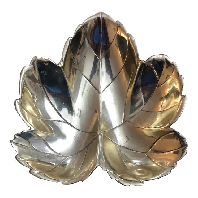 Vintage 1970s Solid Brass Maple Leaf Dish For Sale