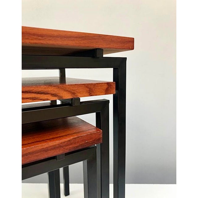 Nesting Tables in Teak and Black Iron by Cees Braakman for Pastoe, 1950s, Set of 3 For Sale - Image 11 of 13