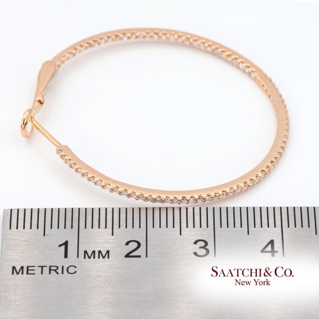 18k (750) Rose Gold Natural Diamond Hoop Earrings, Pair For Sale - Image 10 of 10