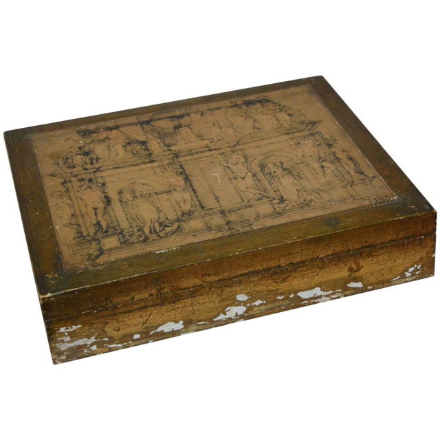 Brown Italian Gilt Jewelry Box With Graphics For Sale - Image 8 of 8