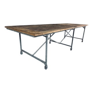 Restoration Hardware Extra Long Reclaimed Solid Elm Table With Cast Iron Legs 120” For Sale