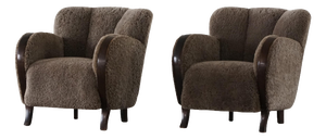 Danish Modern Art Deco Lounge Chairs in Lambswool and Birch, 1940s, Set of 2
