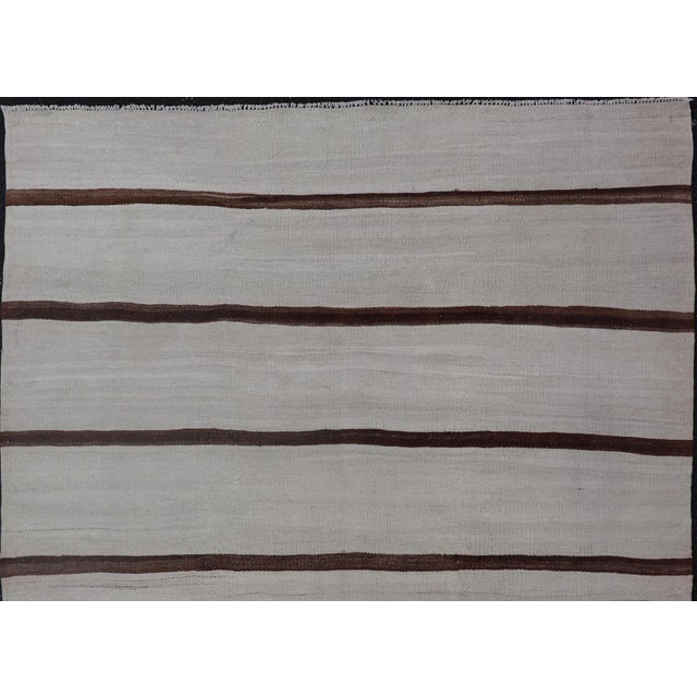 Traditional Mid 20th Century Turkish Vintage Kilim in Shades of Brown and Ivory With Stripe Design For Sale - Image 3 of 9