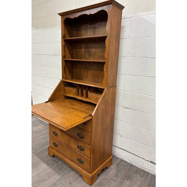 Vintage Ethan Allen Heirloom Early American Maple & Birch Secretary Desk & Hutch For Sale - Image 15 of 16