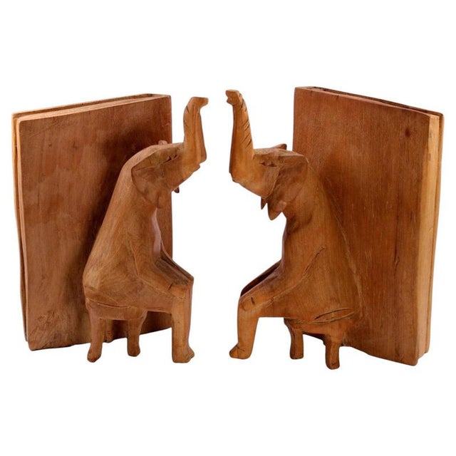 Mid-Century Modern Carved Sycamore Anthropomorphic Elephant Bookends, 1950s, Set of 2 For Sale - Image 13 of 13
