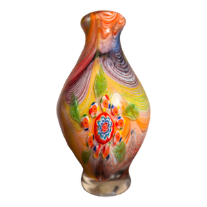 Vintage Murano Style Millefiori and Pulled Feather Art Glass Vase