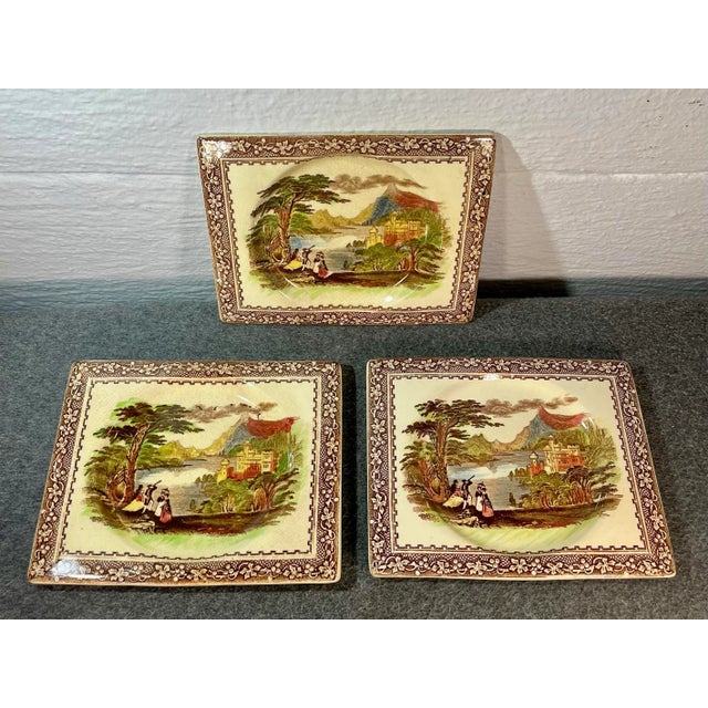 Royal Stafford Mid 20th Century 3pc-Royal Staffordshire Jenny Lind Brown Transferware Plates For Sale - Image 4 of 6