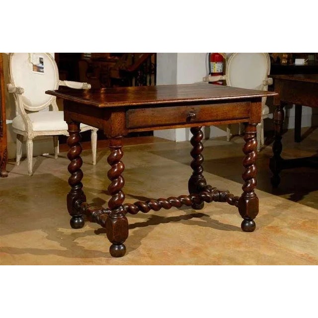 17th Century French Walnut Side Table with Single Drawer and Barley-Twist Base For Sale - Image 10 of 11