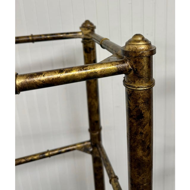 Stunning Pair of Vintage Mid-Century Tole Faux Bamboo Bookcase Etergeres in a Faux Tortoise Shell Finish - Newly Painted For Sale - Image 6 of 12