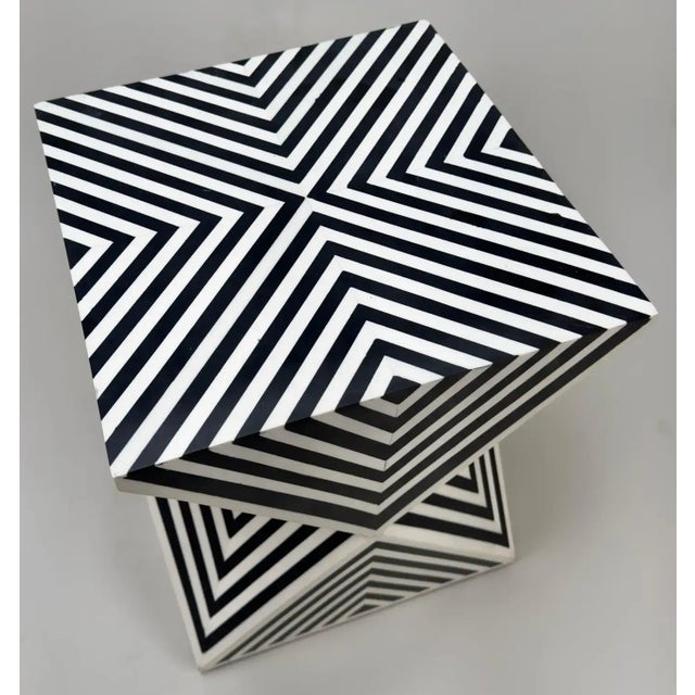 Plastic Art Deco Style Black and White Resin Sculptural Side, End Table or Stool, a Pair For Sale - Image 7 of 12