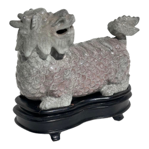 Old Chinese Pottery Mythical Qilin Beast Pottery Figure on Fitted Base