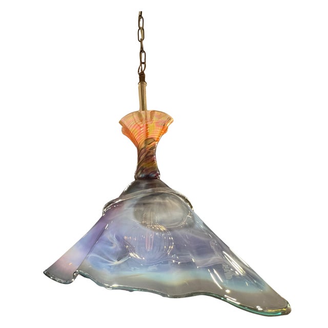 Vintage Hand Blown Multicolor Tiered Abstract Jellfish Art Glass Pendant Light For Sale - Image 10 of 18