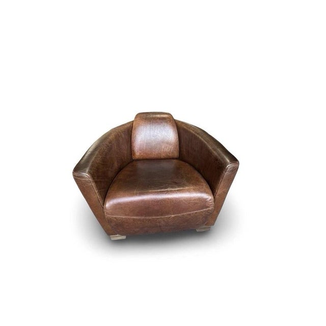 Cigar Brown Leather Aviator Club Armchair For Sale - Image 9 of 18