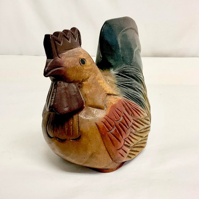 Farmhouse 1970s Vintage Rustic European Farmhouse Boho Chic Resting Wood Carved Chicken Figurine. For Sale - Image 3 of 10