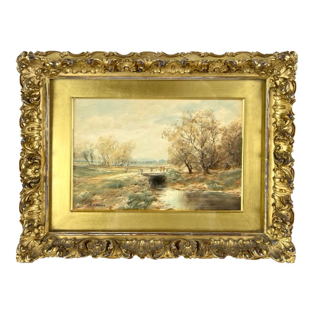 "A Shady Runlet" Stream in Fall New Jersey Watercolor 1878 by William C. Bauer For Sale
