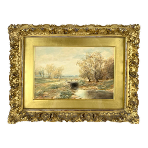 "A Shady Runlet" Stream in Fall New Jersey Watercolor 1878 by William C. Bauer
