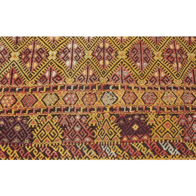 Mid 20th Century Mid 20th Century Vintage Turkish Embroidered Kilim Rug With Diamond Design in Yellow and Red For Sale - Image 11 of 13