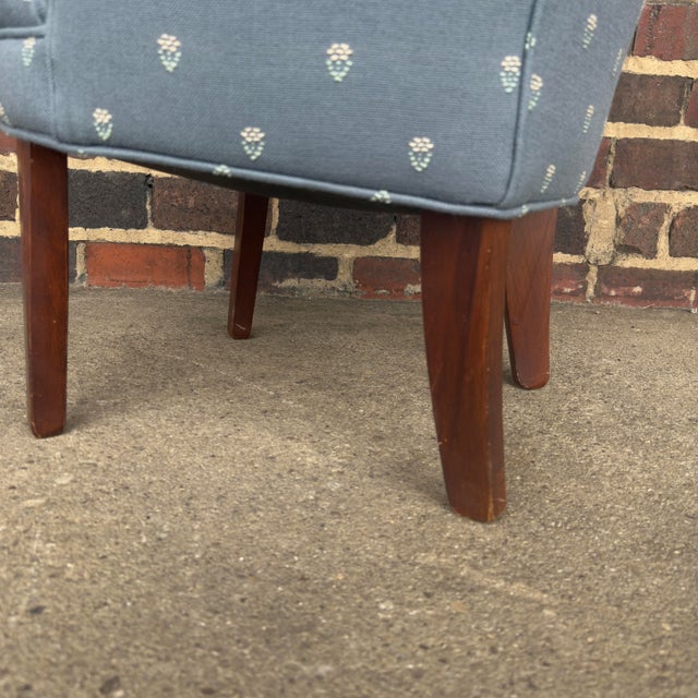 Sky Blue Light Blue Embroidered Mid Century Style Accent Chair For Sale - Image 8 of 12