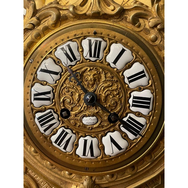 French Large 19th Century French Doré Bronze Clock Garniture Marked Jules Graux, Paris. For Sale - Image 3 of 16